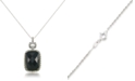 Macy's Marcasite and Faceted Onyx Square Pendant+18" Chain in Sterling Silver